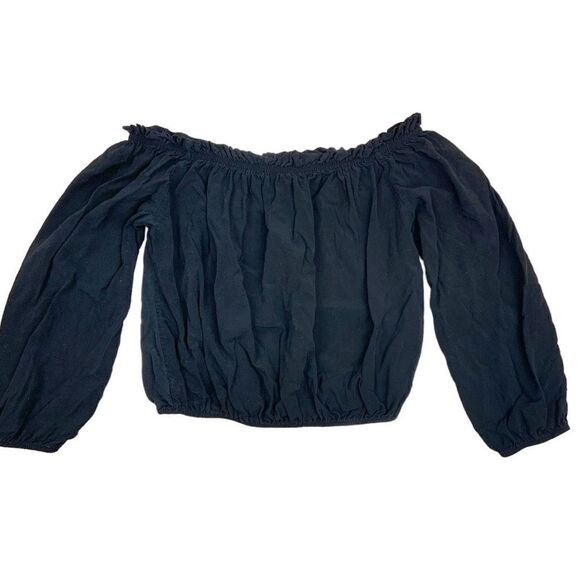 BRANDY MELVILLE Off-Shoulder Black Peasant Blouse One Size - Picture 3 of 4